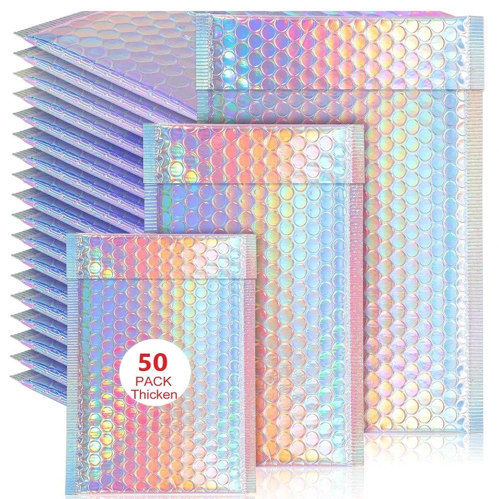 50Pcs Shipping Bags Metal Bubble Mailer Holographic Small Business Supplies Packaging Envelope Mailing Office School