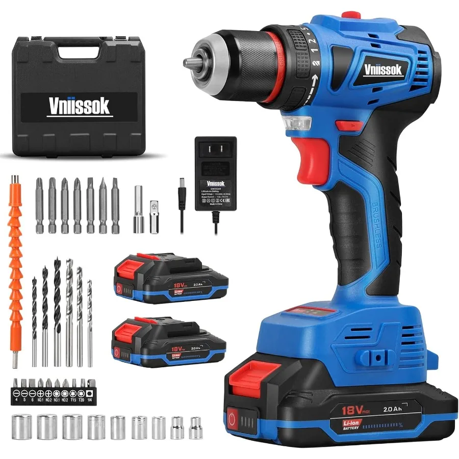 Set Bor Tanpa Kabel 18V Brushless Power Impact Driver dengan Baterai dan Pengisi Daya 3 8 Chuck Tanpa Kunci Bor Driver Kecepatan Variabel Bit