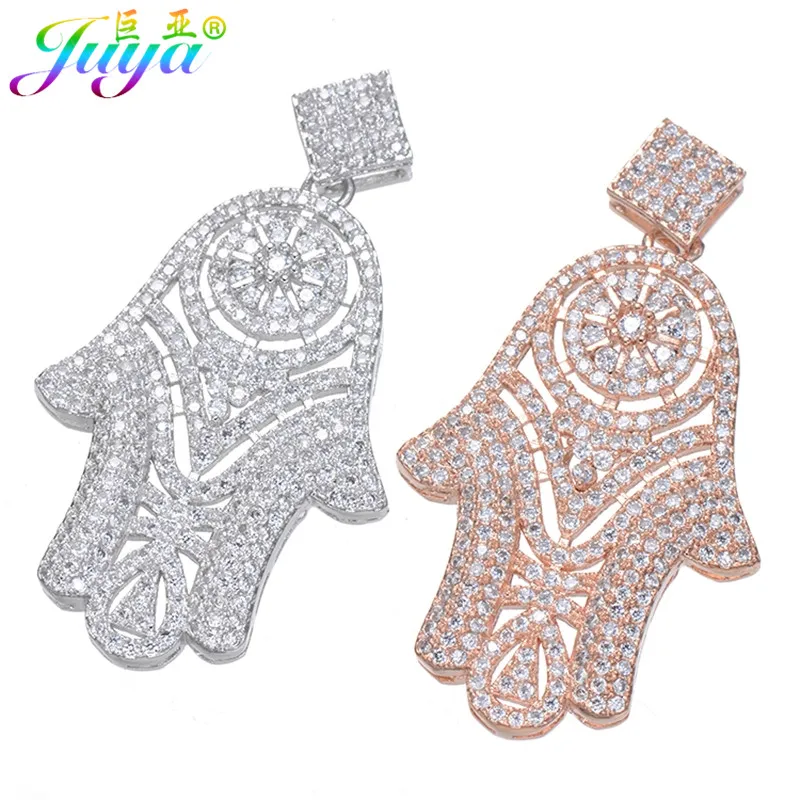 

Juya DIY Gold/Silver Color Hamsa Hand Of Fatima Connector Pendants For Natural Stones Pearls Necklaces Beadwork Jewelry Making