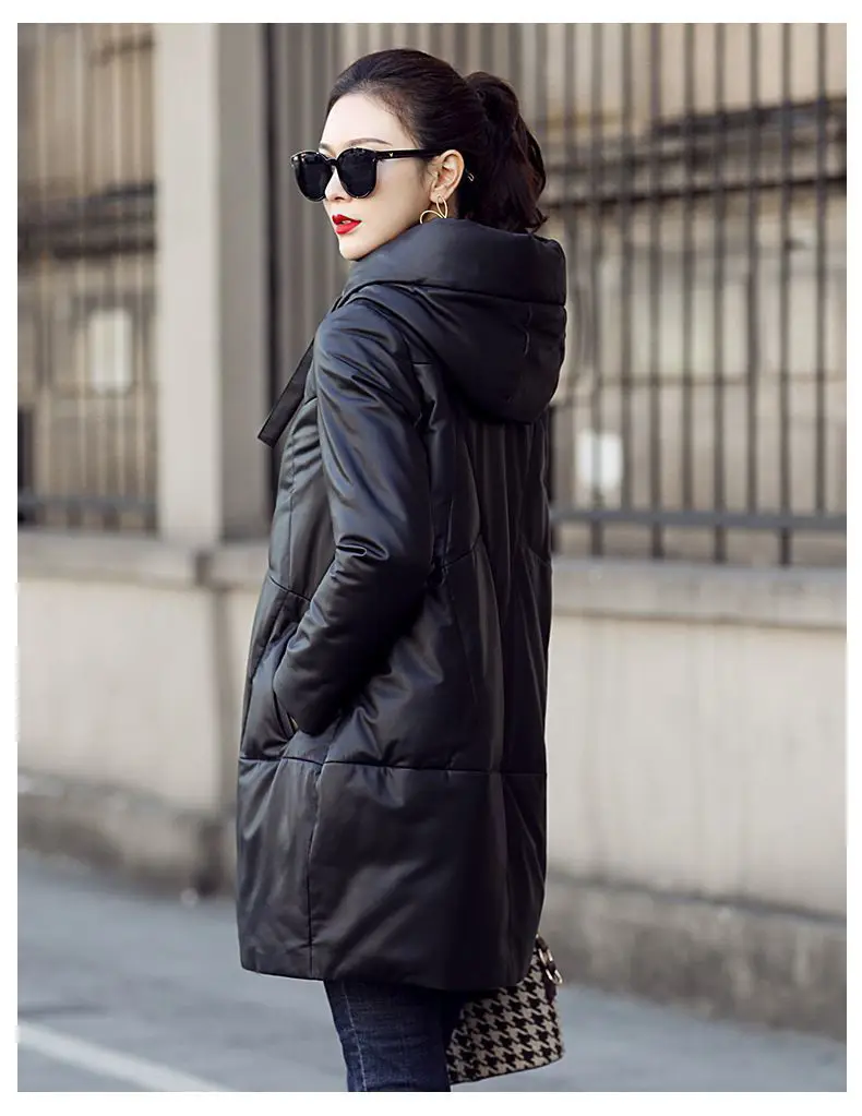 Black Loose Long Coat Windproof Female Cotton Overcoat Thicken Snow Parkas Winter Women Warm Hooded PU Leather Jacket M-5XL