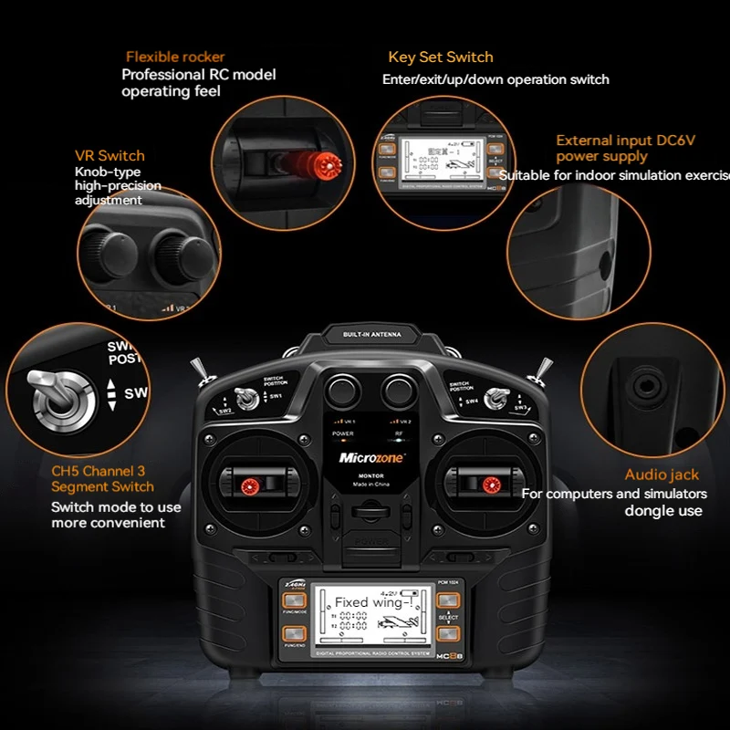 Microzone MC8B 2.4G 8CH Remote Control Transmitter & MC8RE/ MC9002 Receiver Radio System For RC Aircraft Fixed-wing Helicopter