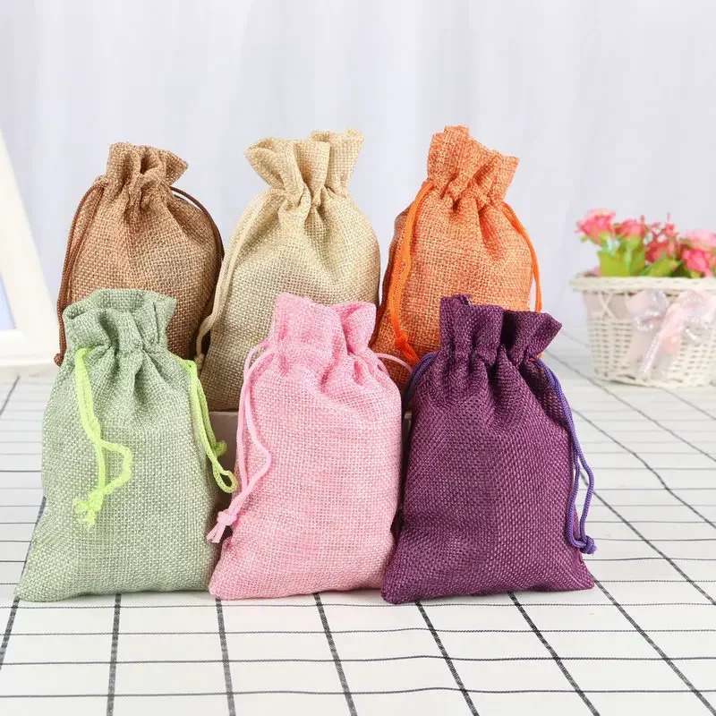 10Pcs Jute Natural Burlap Bag Jute Gift Bags Multi Size Jewelry Travel Storage Pouch Mini Candy Jute Packing Bags for Gift Bag