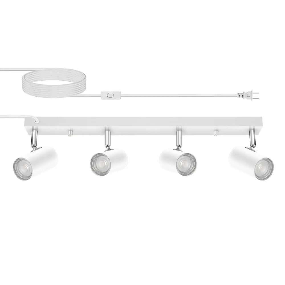 

4 Light Tra Lighting Kit,White 4 Way Modern Plug In Ceiling Spotlight,Industrial Led Wall Light For Kitchen Cabinet Gallery Bar