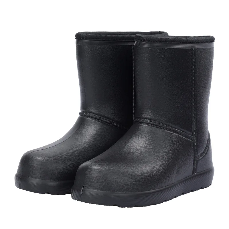 

Medium tube black winter cotton car wash rubber shoes non-slip labor protection rain boots