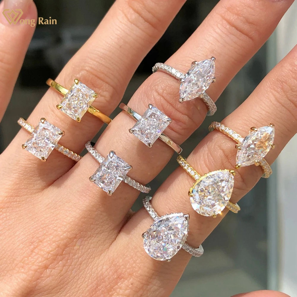 Wong Rain 18K Gold Plated 925 Sterling Silver Crushed Ice Cut Lab Sapphire Gemstone Wedding Party Fine Jewelry Rings Wholesale