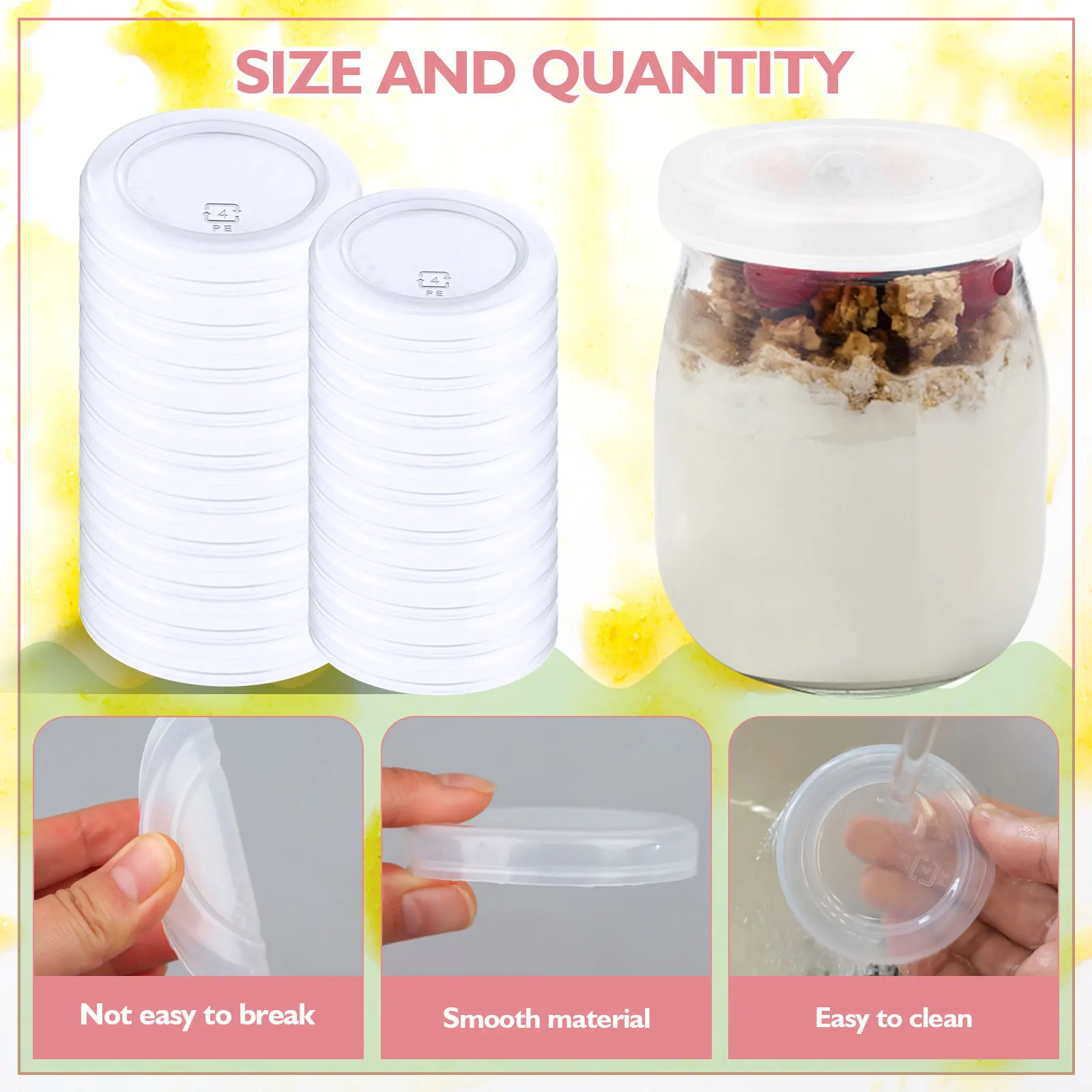 60 Pcs 2.4 2.68 Inch Clear Plastic Food Storage Replacement Lids Compatible with Yogurt Glass Jars Reusable Container Covers