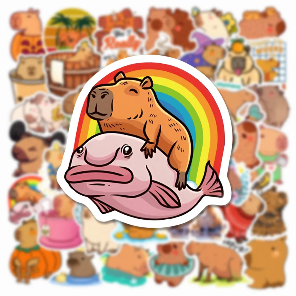 Capivara Animal Cartoon Adesivos, Animação Criativa, iPad Desk, Bagagem, Decoração de cadeira, Impermeável, Atacado, Novo INS, 10 Pcs, 30 Pcs, 50Pcs