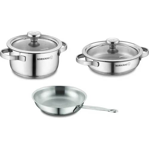 Korkmaz Minika 5 Piece Steel Cookware Frying Pan Mama Set