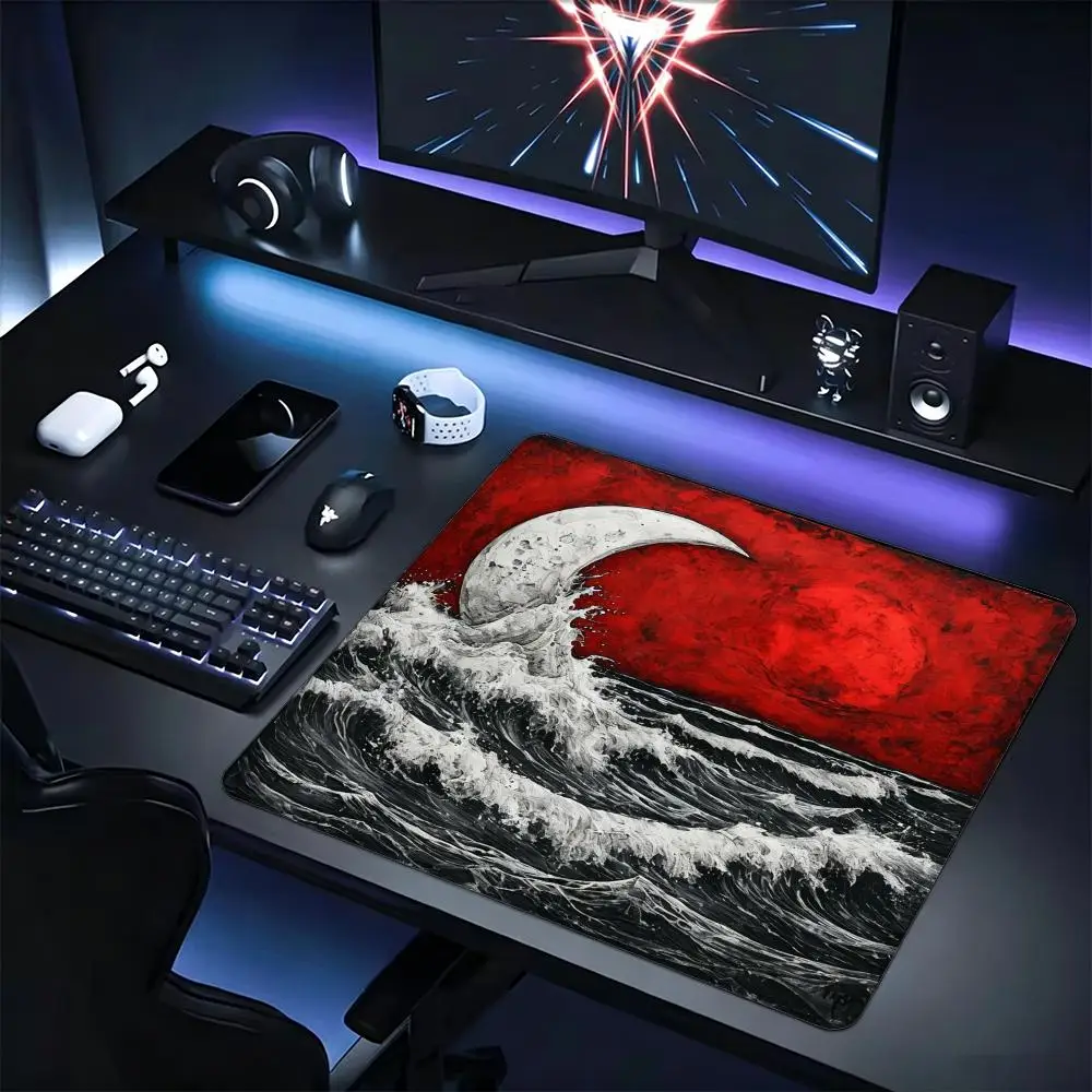 Oriental Bonsai Red Sun Ink Art Small Gaming Mouse Pad Anti‑slip Lock Edge Deskmat Pc Laptops Vintage Desk Protector Mousepads