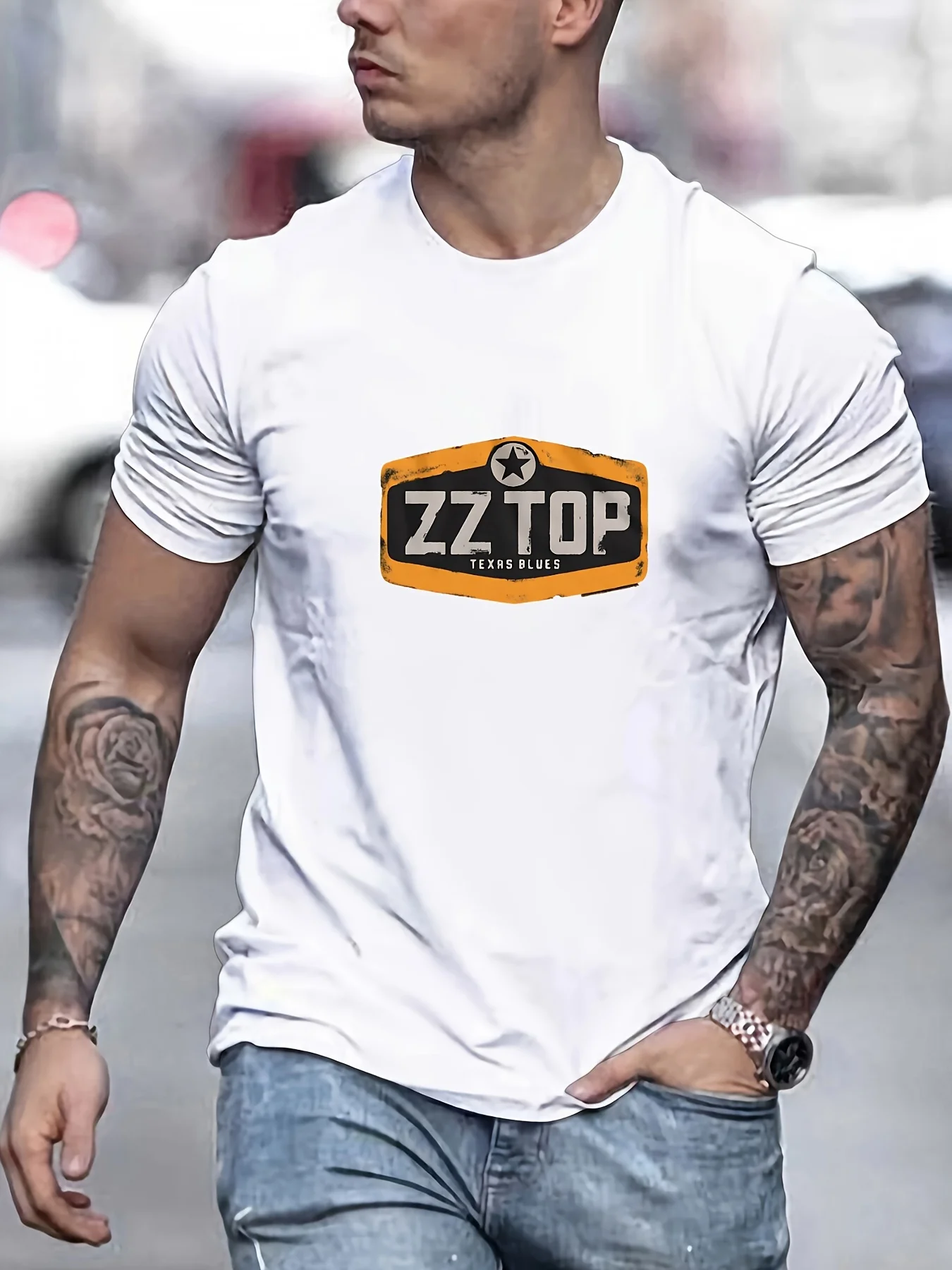 100 cotton men's loose T-shirt breathable casual fashion letter pattern printed short sleeved round neck top