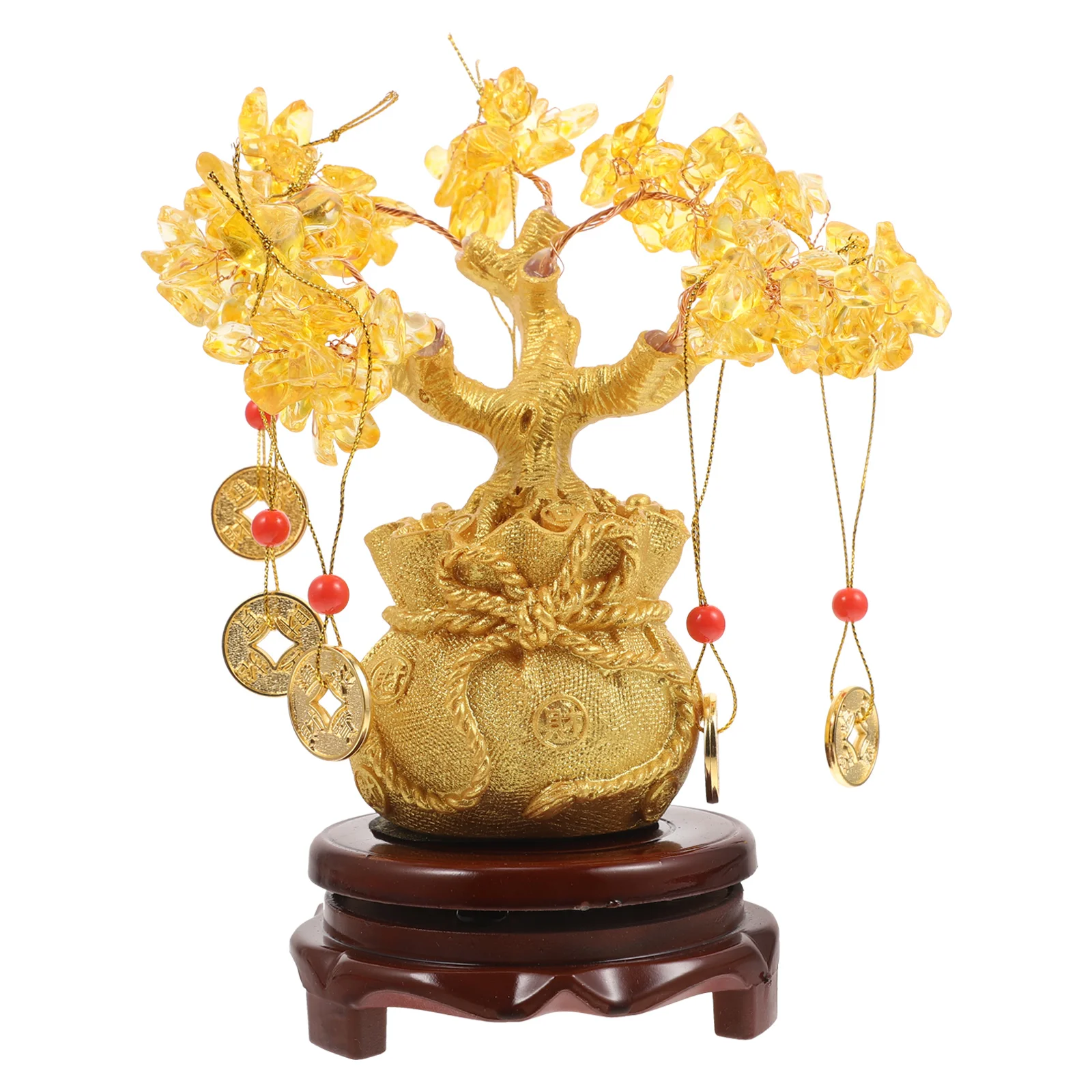 1PC 19cm Natural Crystal Tree Money Tree Ornaments Bonsai Style Wealth Luck Feng Shui Ornaments Home Decoration (with Coins