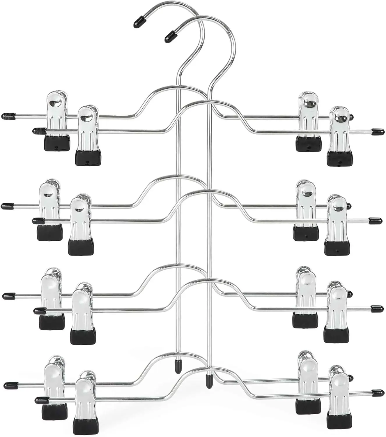 

4 Tier Skirt Hanger with Adjustable Clips, Space Saving Pants Hanger for Closet Organization, Black 2-Pack