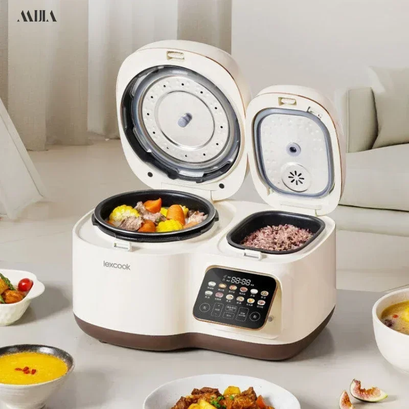 Household double-bile rice cooker with multi-functions. Intelligent reservation feature. Touch operation.