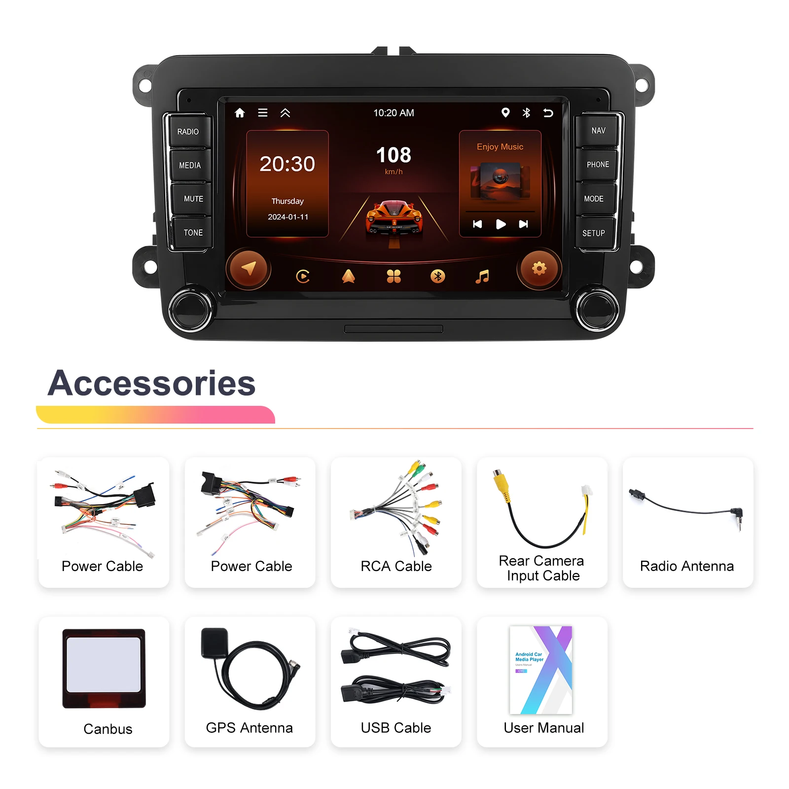 Podofo 7inch Android Car Radio For VW/PASSAT/GOLF/TOURAN/BEETLE Multimedia Player Carplay Android Auto GPS FM RDS WIFI Car Audio