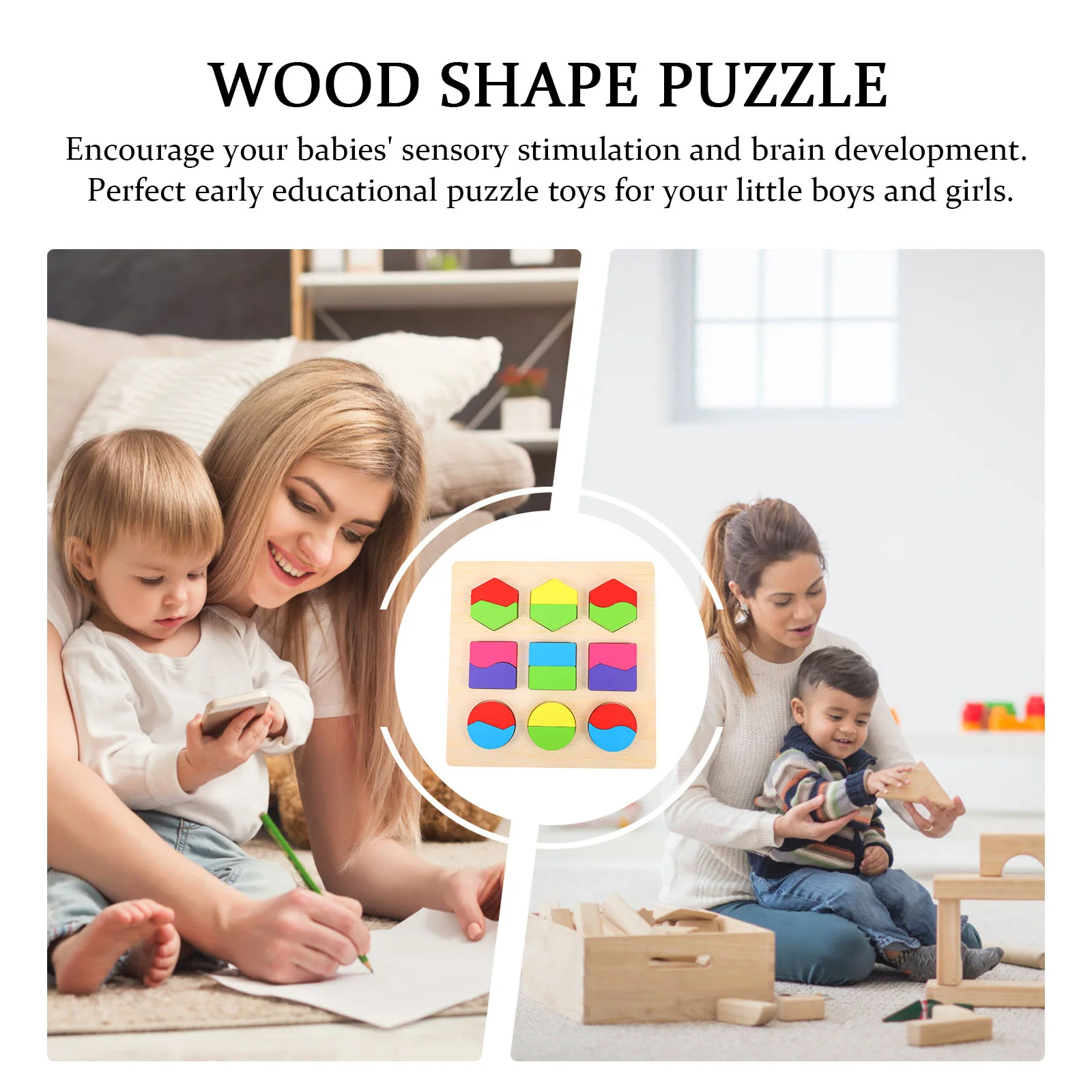 Puzzle Kids Puzzles Early Learning Shape Wooden to Stack Toy Educational Development Baby Toddler