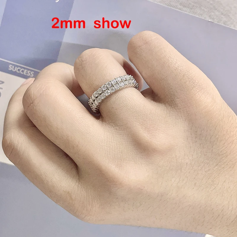 Smyoue 2/3mm Real Moissanite Ring for Women Double Halo Full Enternity Wedding Band S925 Sterling Silver Couple Bridal Sets GRA