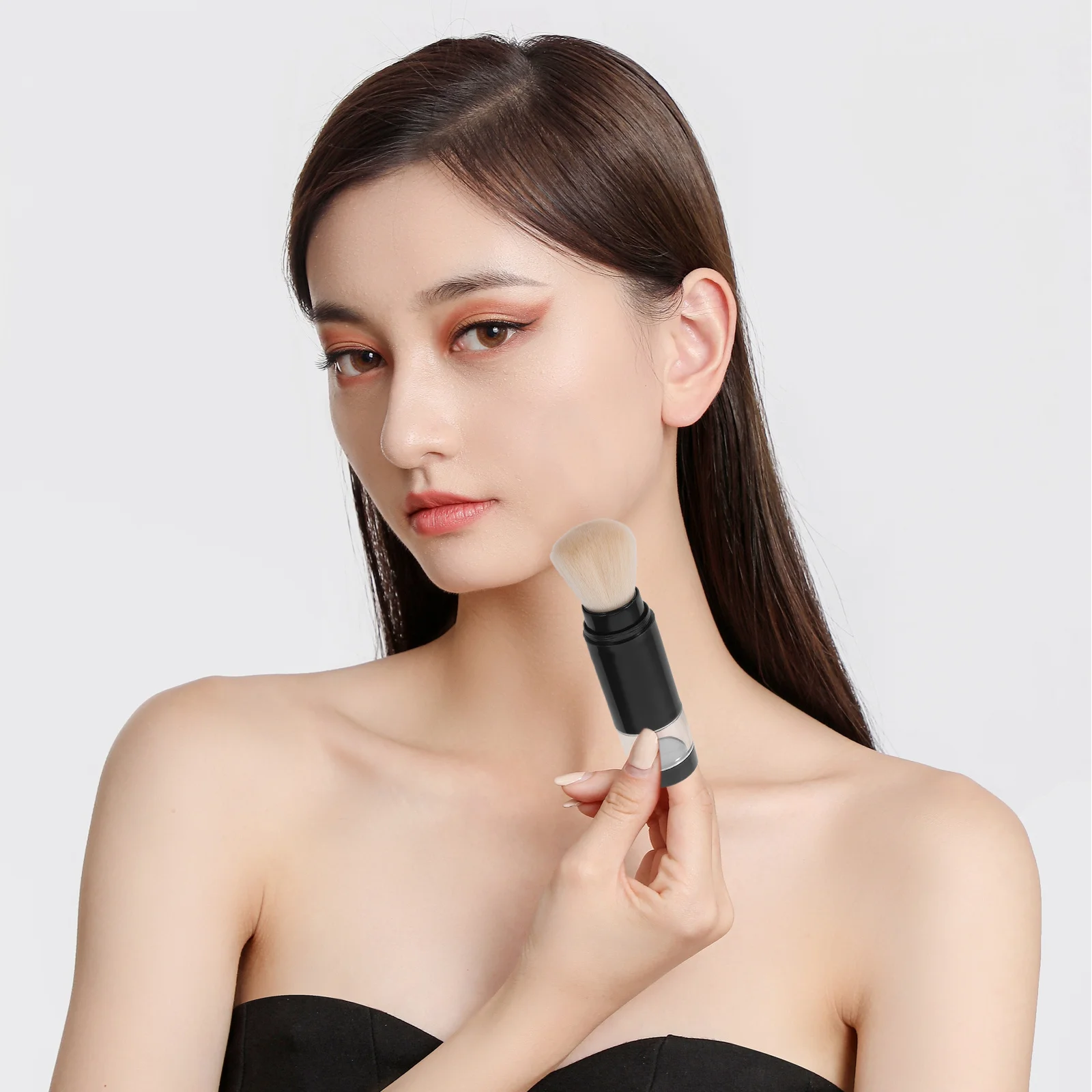 Brush Applicator For Face Powder Blush Retractable Small Makeup Brush With Cover Portable Travel Size Black For Daily Party