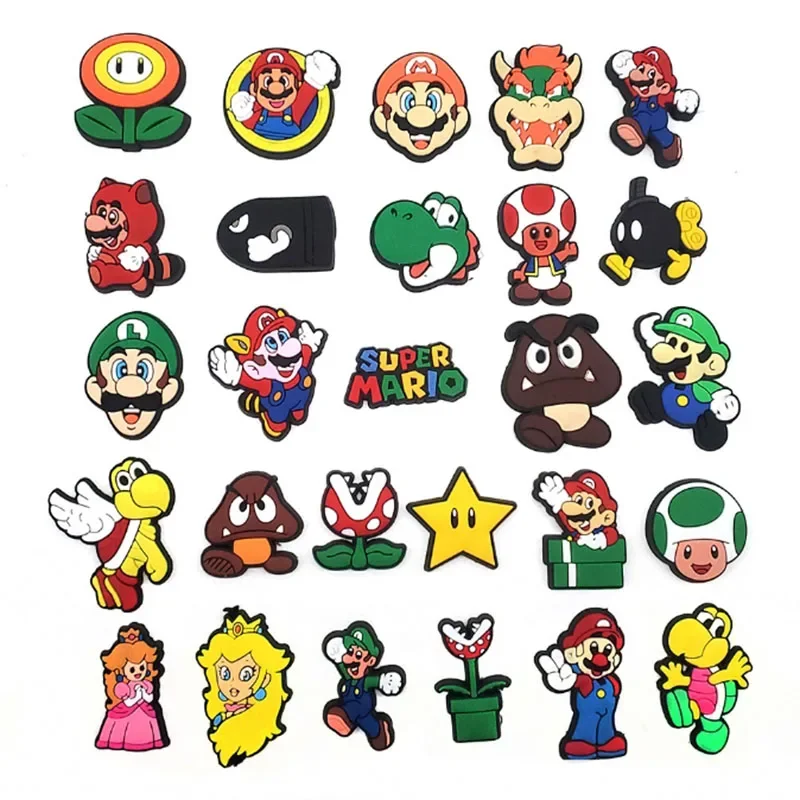 

27pcs Mario Series Shoe Charms Decoration Buckle Princess PVC Garden Shoes Sandals Accessories Kids Party Gifts