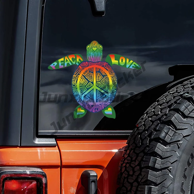 

Peaceful Rainbow Turtle Car Sticker - Show Your Love and Spread Peace with This Boho Decal for Cars, Laptops, and More!