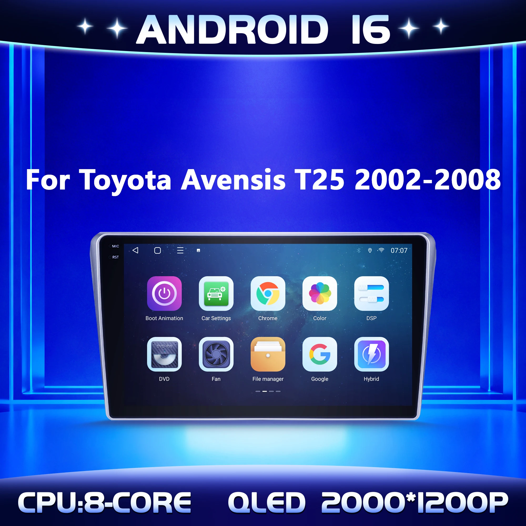 9" For Toyota Avensis T25 2002-2008 Car Multimedia Radio Android 16 System BT Carplay Android Auto 2K QLED Screen 4G GPS 5G WIFI