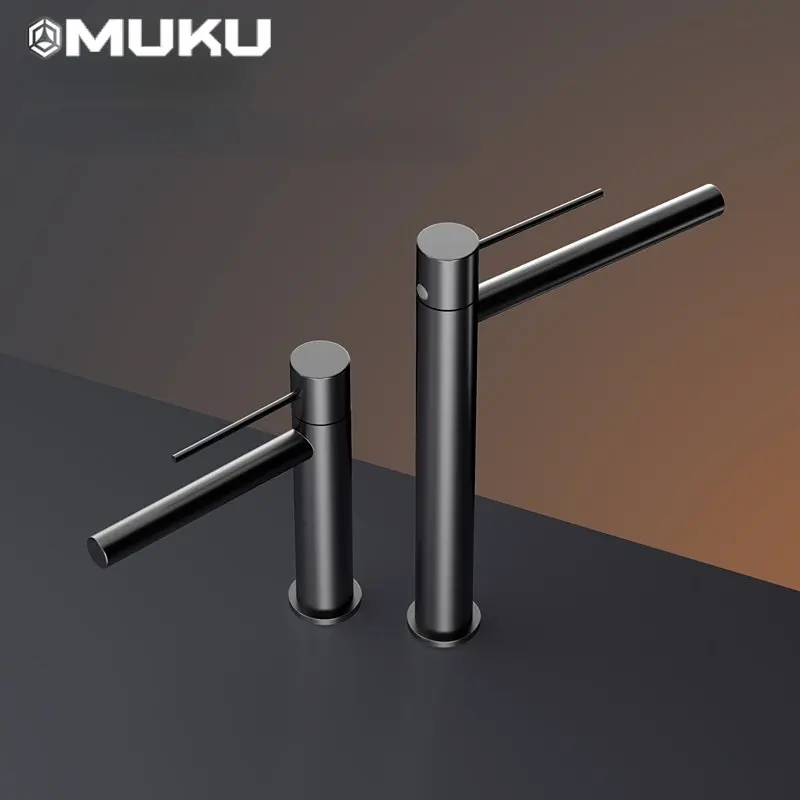 Nordic Minimalism Gun Gray Copper Hot and Cold Basin Faucet Table Upper and Lower Basin Single Hole Faucet