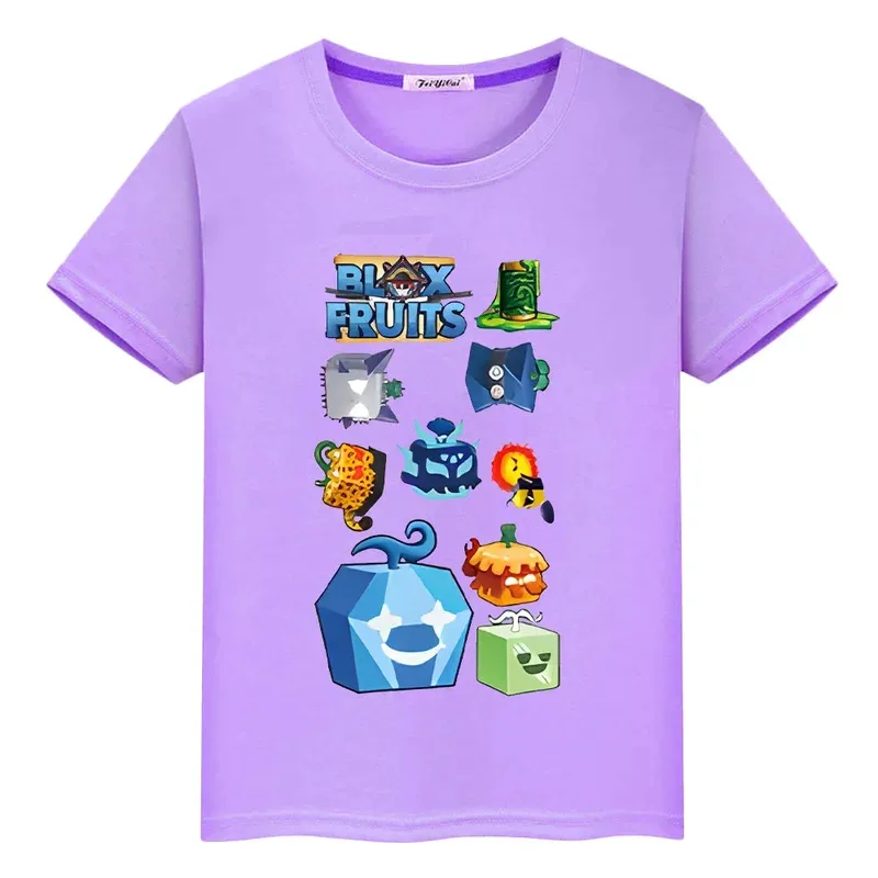 L2025l هالوين لعبة جديدة Blox الفواكه بلوزات قصيرة 100% القطن تي شيرت للأطفال الصبي 10 سنوات أنيمي تيز فخر التي شيرت y2k قطعة واحدة k #3