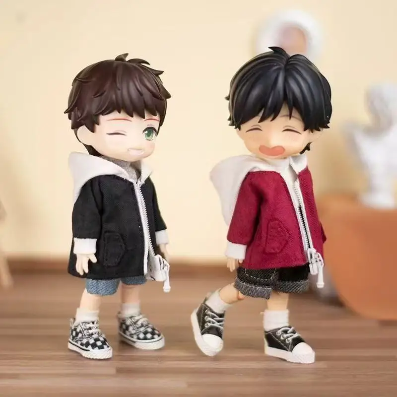 OB11 Cool Boys Toys Doll Clothes Unisex Casual Zip Up Hooded Jacket Tops with Stitched Patch Pockets Streetwear Design