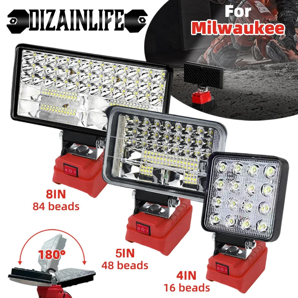 Led Light For Milwaukee 18V Li-ion Battery LED Work Light 4/5/8 inch Tool Light  Portable Emergency Flood Lamp Camping lamp