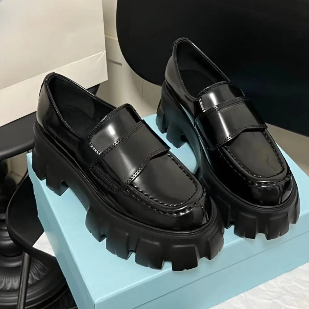 

Spring Summer New Women's Genuine Leather Platform Loafers Thick Sole Retro Mary Janes Slip On Casual Office Lady Work Shoes