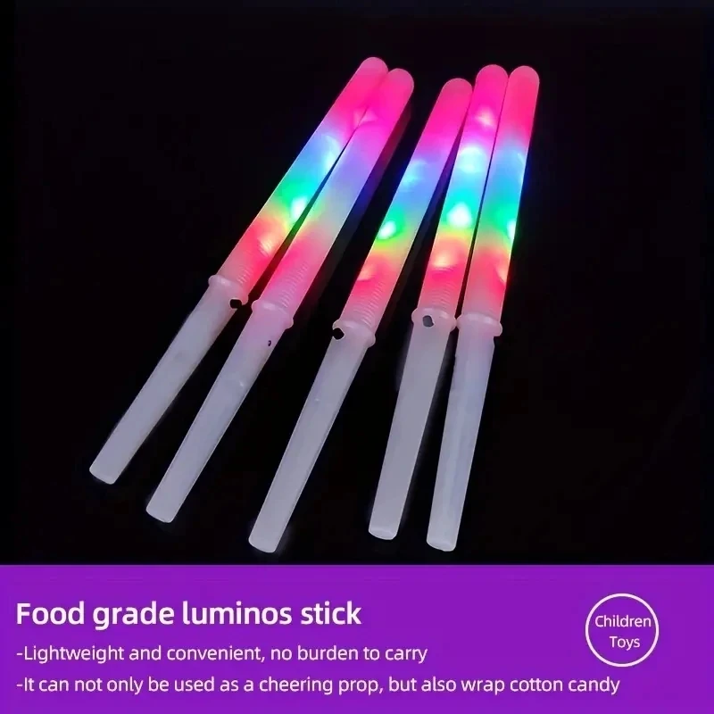 10/20/30/40/50 PCS Colorful LED Glow Sticks Cotton Candy Cones Reusable Glowing Marshmallows Sticks LED Light Tubes Party Props