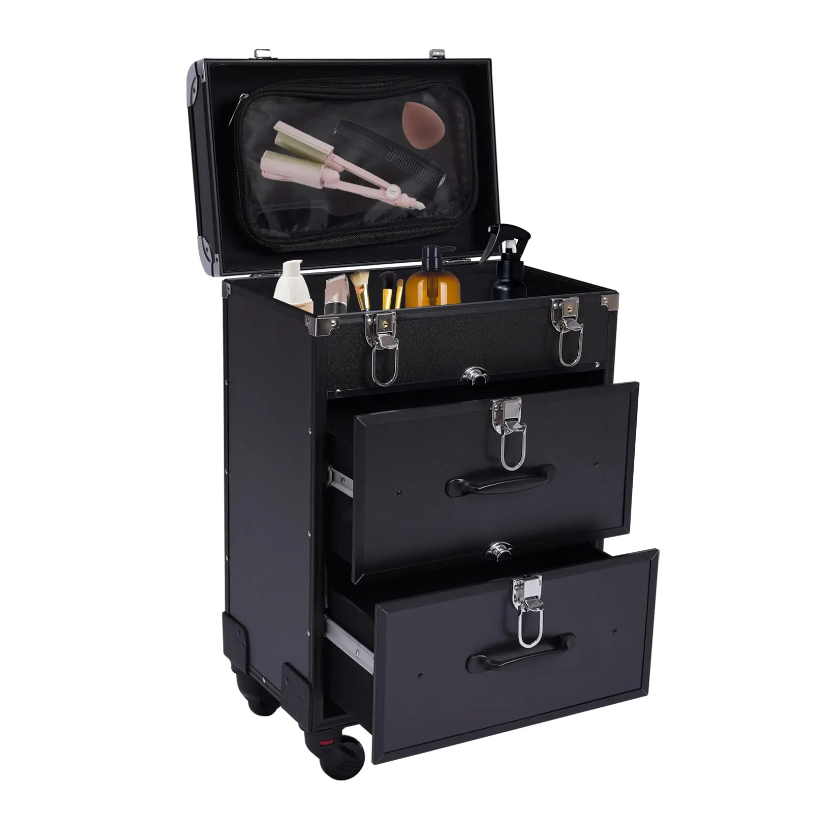 

Rolling Makeup Case, Large Cosmetic Trolley with Locks, Professional Rolling Makeup Trolley with Dividers, Large Storage for Mak