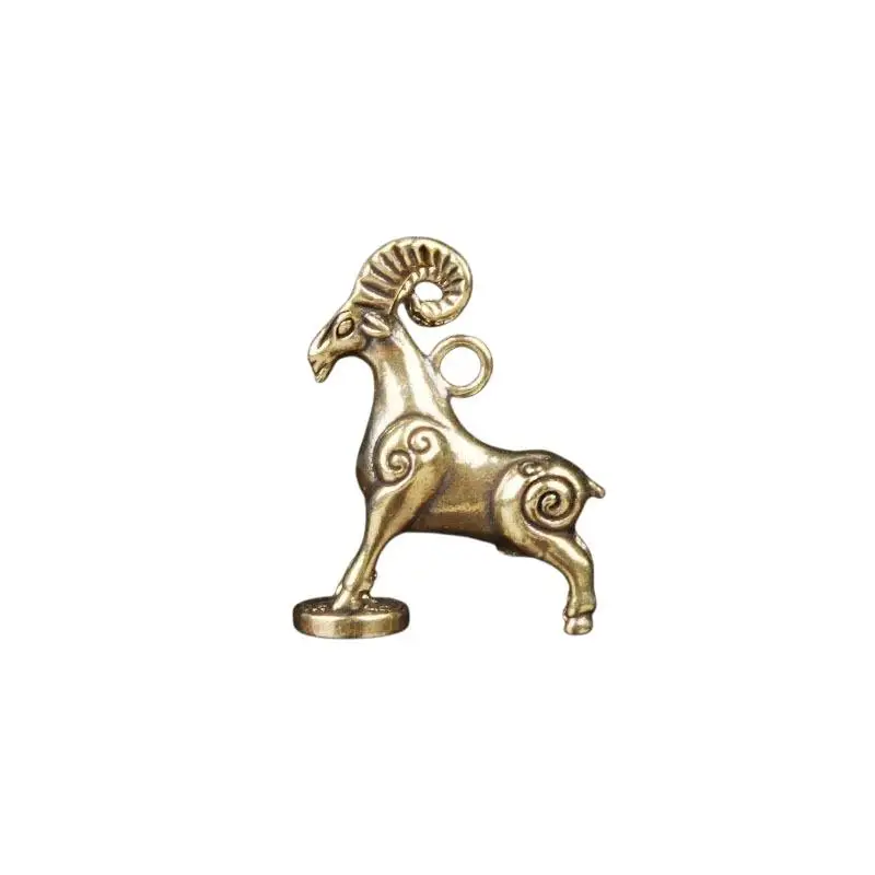 Chinese Zodiac Lucky Goat Statue Solid Brass Money Step Sheep Figurine for Shop Office Feng Shui Decor Ornament