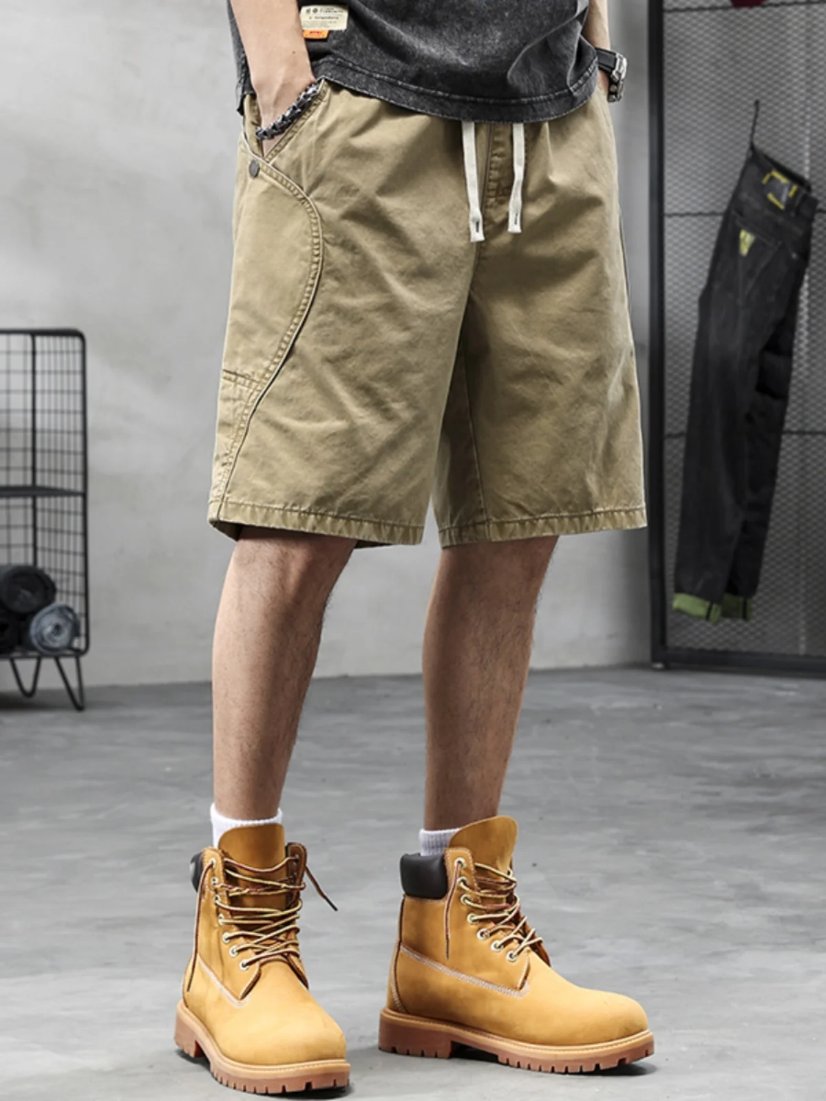 

Khaki Workwear ort Pants Men Summer Trendy Brand Pure Cotton Outdoor Loose American Retro Large Size Five Parts Pants