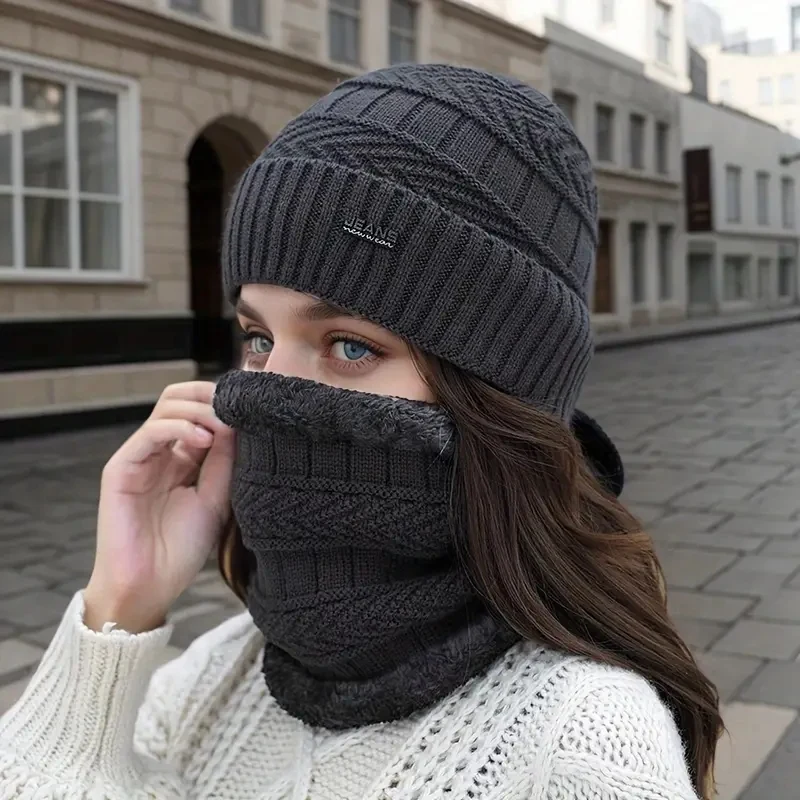 قبعات قبعة الشتاء ، 2 قطعة/المجموعة النساء قبعة وشاح دافئ الرقبة حماية رشاقته محبوك قبعة الشتاء واقي الوجه ل وشاح الشتاء في الهواء الطلق ل #1