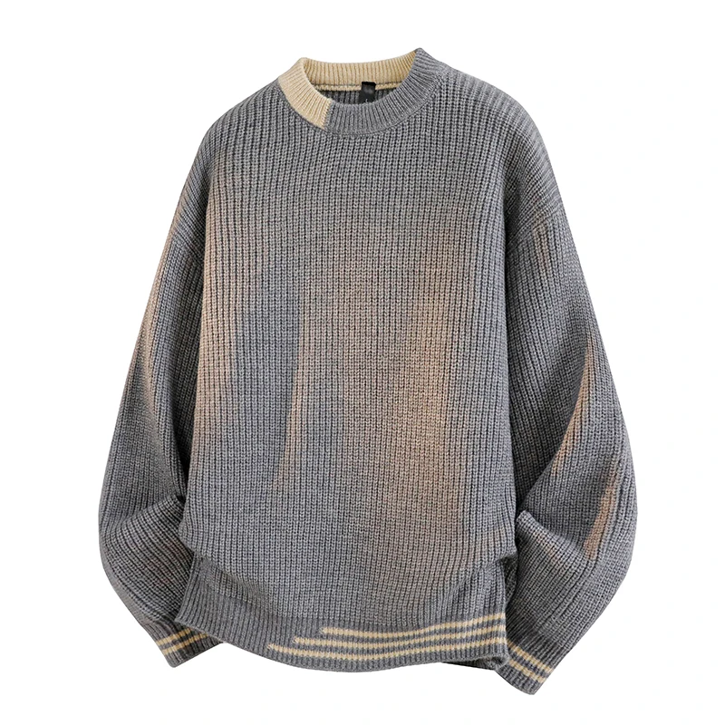 

New Autumn Winter Round Neck Long Sleeved Knitted Solid Color Home Clothes for Men Windproof Warm At Home Thick Pullover Sweater