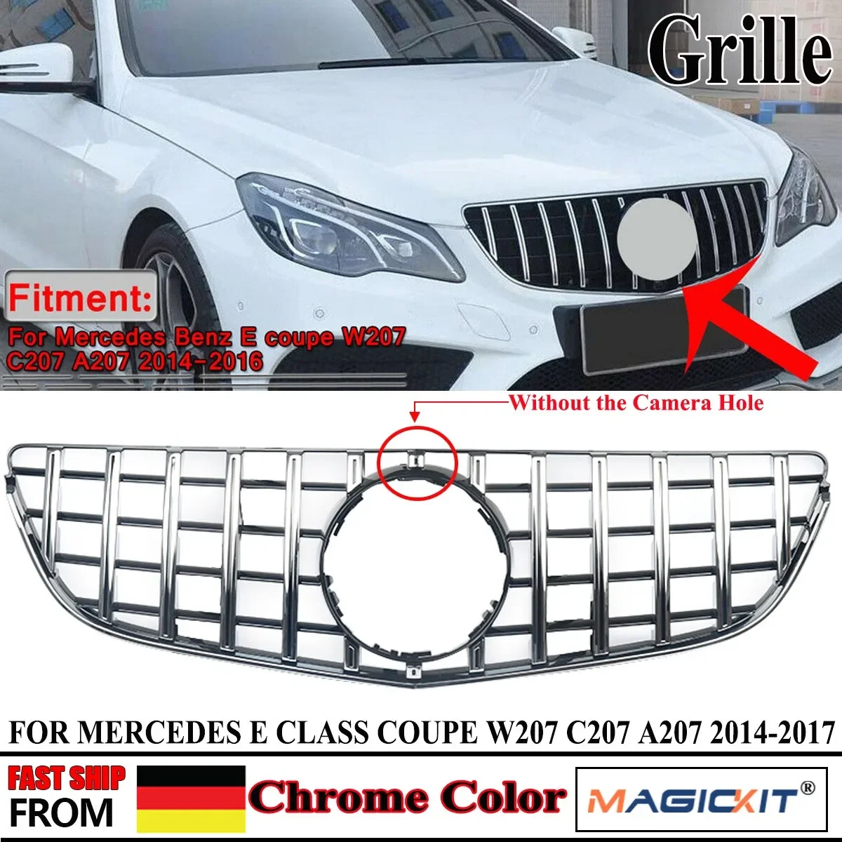 

MagicKit GT Type 2014-2016 For Mercedes Benz E-Class C207 W207 Chrome Bars Bumper Grille