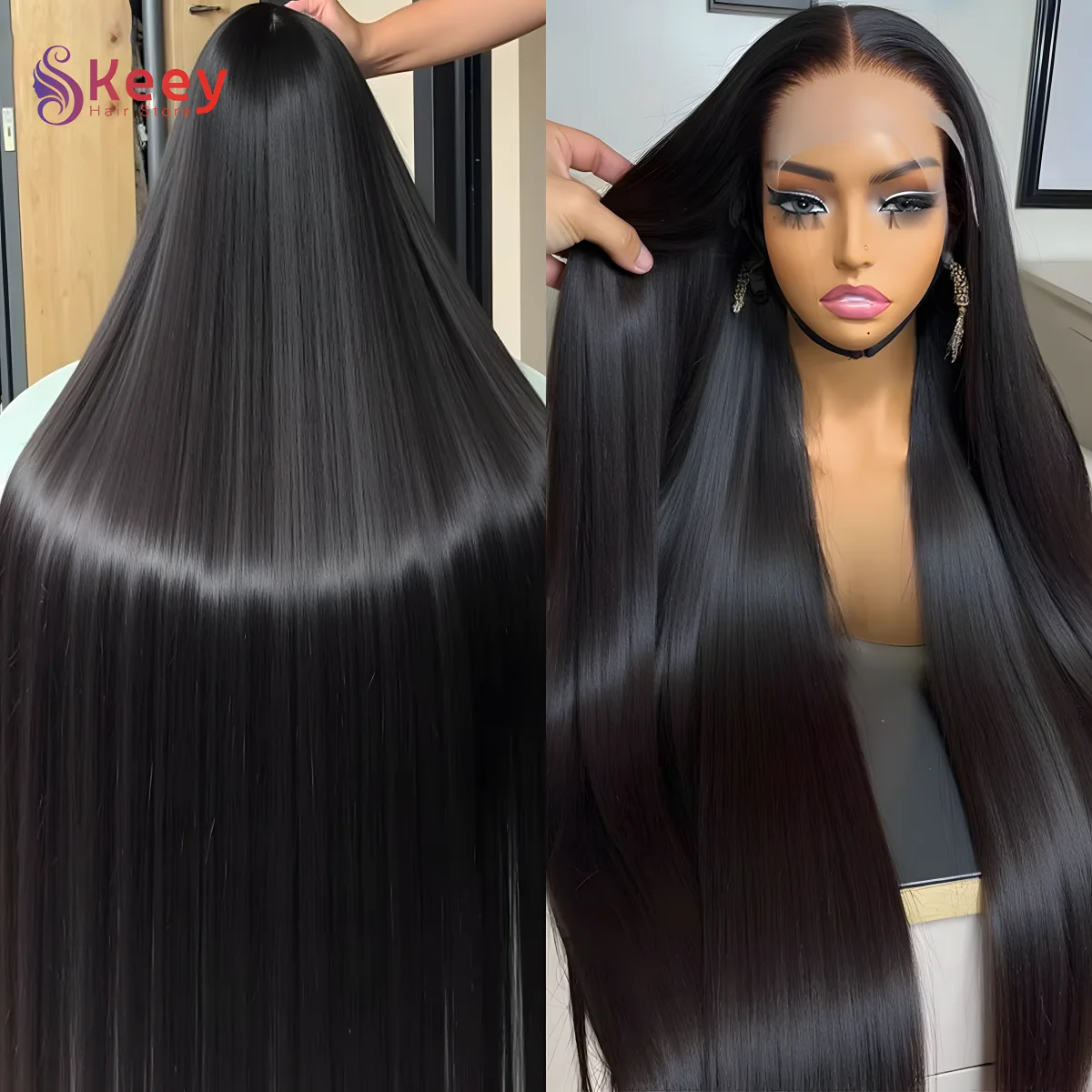 วิกผมตรงธรรมชาติขนาด 40 นิ้ว 13x4 13x6 วิกผมลูกไม้โปร่งแสง HD ความหนาแน่น 200 วิกผมบราซิลแบบเต็มศีรษะ 360 สำหรับผู้หญิง