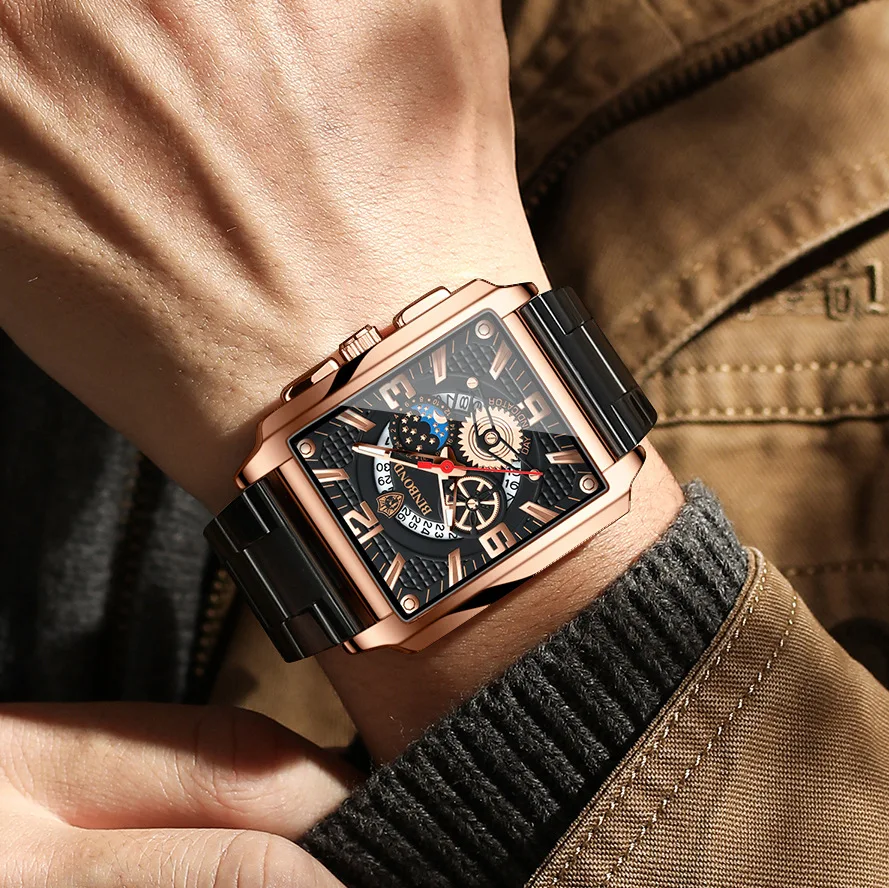 Popular vintage men best-selling Watches Square Calendar Waterproof Night Light Multi-functional Sports Quartz Wristwatches