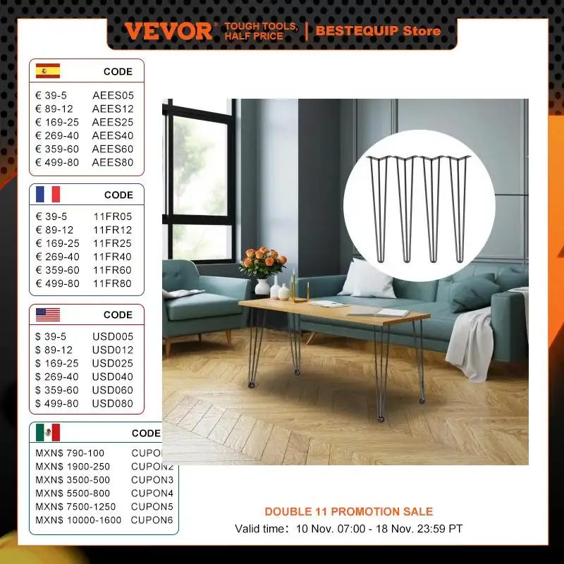 VEVOR 4 Stuks Metalen Tafelpoten 16-40 Inch 3-Staaf Haarspeld Meubelpoten DIY Thuis Bank Eetkamer