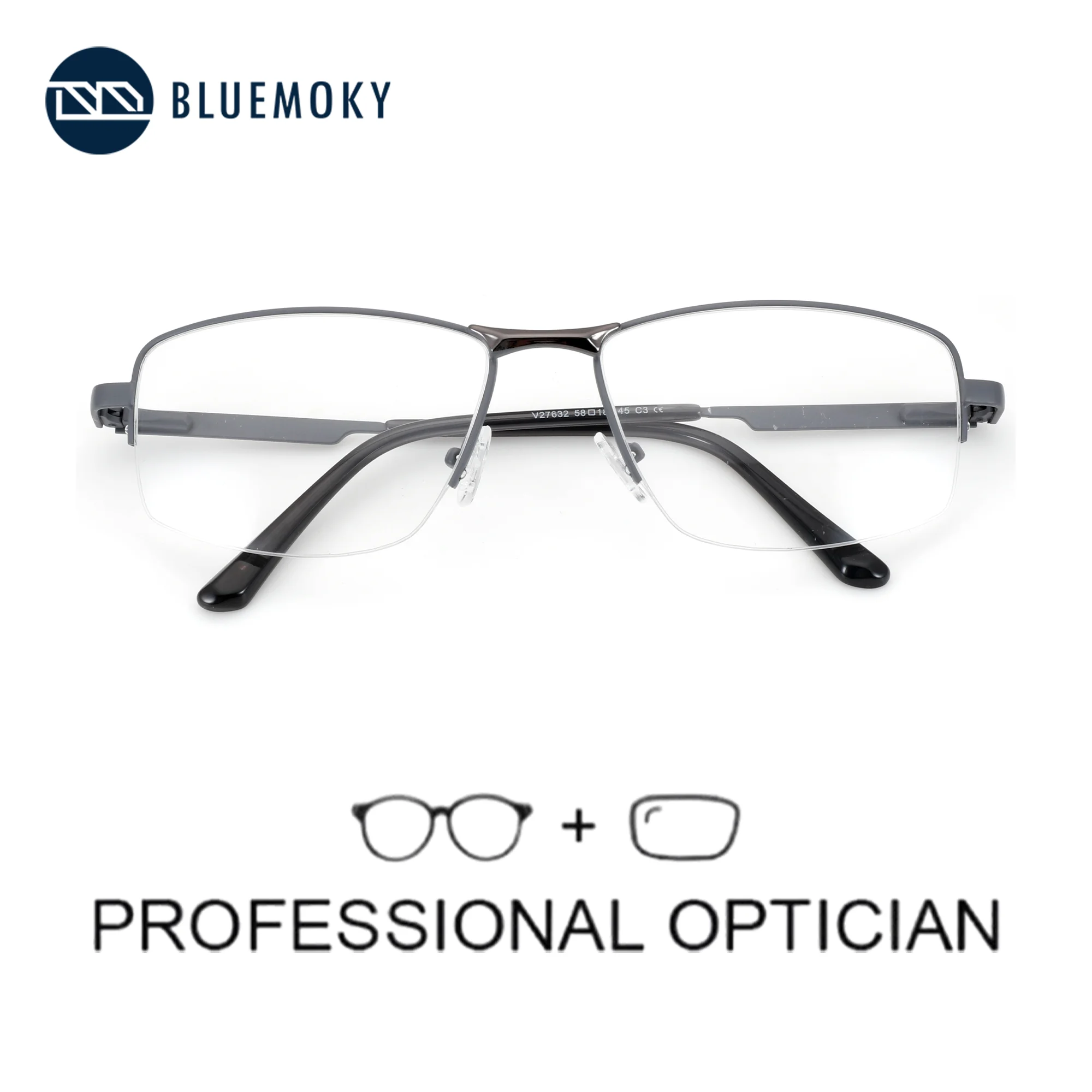

BLUEMOKY M Size Half Rim Square Prescription Glasses For Men Fashion Metal Anti Blue Light Photochromic Optical Eyewear
