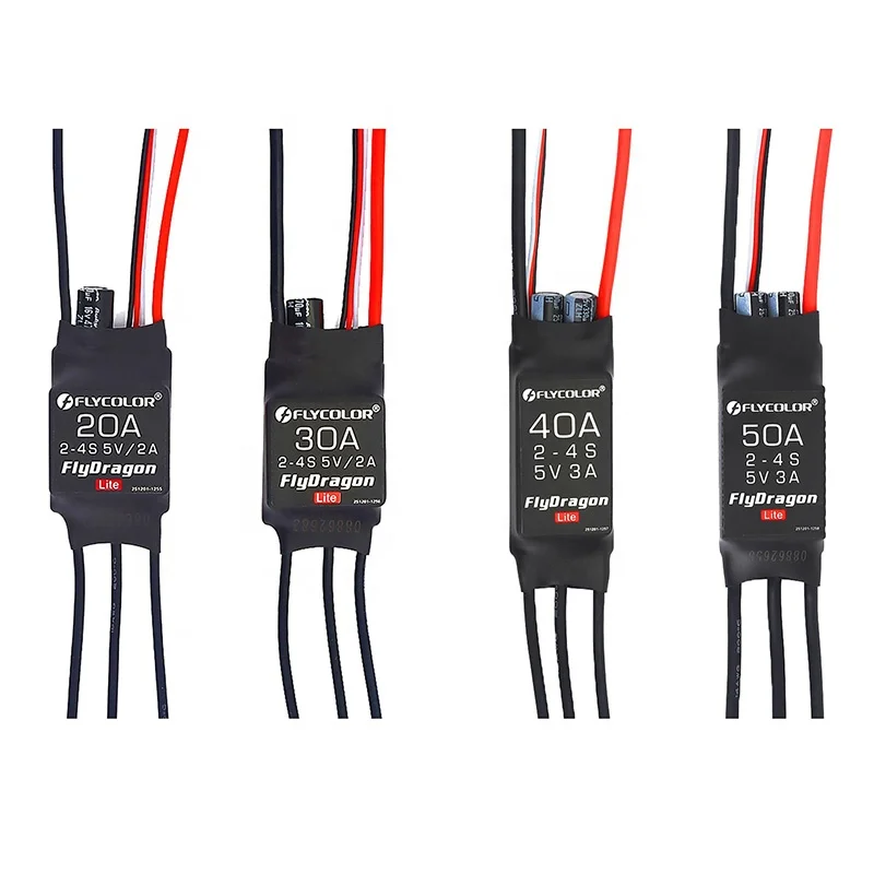 Flycolor FlyDragon Lite 2-4S 20A-50A Brushless ESC 5V 2A/3A BEC Speed Controller for RC Airplane & Fixed Wing Drone