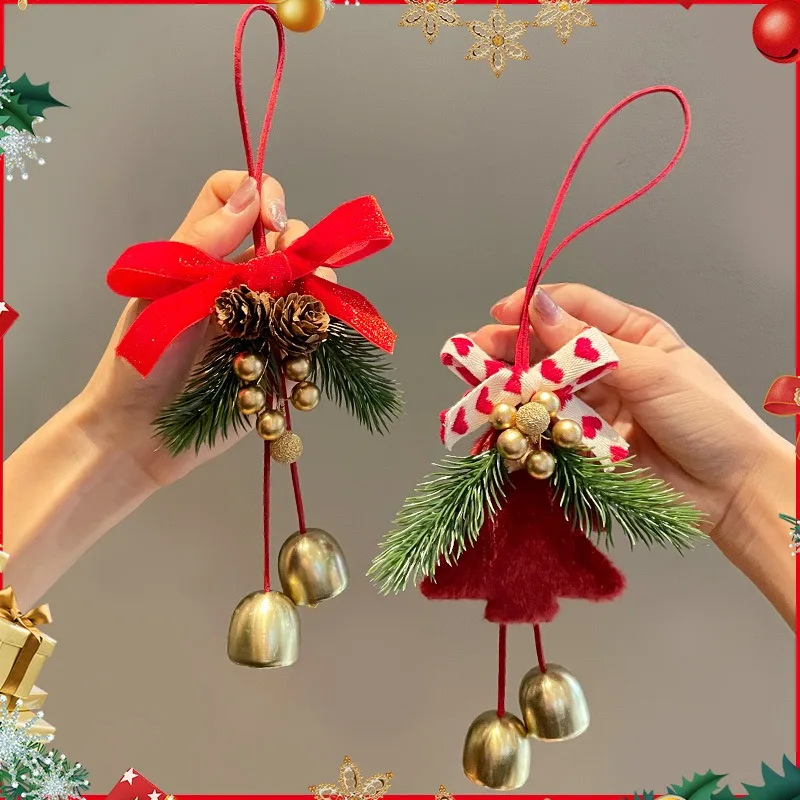 1 Pcs Plastic Bow decoration Charming Red and Green Plush Christmas pendant Unique Wind chime for Winter celebrations