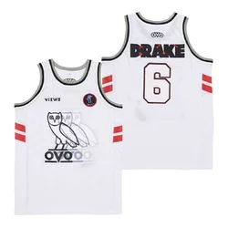 2024 Basketball jerseys OVO 6 DRAKE Sewing embroidery Outdoor sportswear Hip hop white red Sweat absorption breathable big size