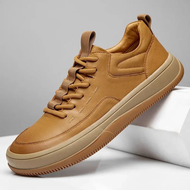 

Autumn and Winter Genuine Leather Men's Shoes Fashion Men's Casual Leather Shoes Thick Sole Anti Slip Sports Shoes
