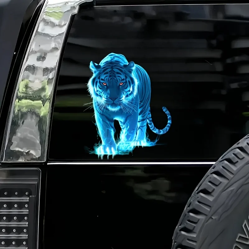 1PC Blue Flame Tiger Motorcycle Stickers Waterproof for Scooter Fuel Tank Vinyl Decals DIY Car Window Bumper Body Decoration image 3