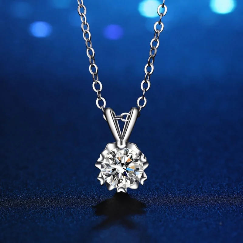 925Silver Moissanite Silver Necklace Bamboo Necklace Women's Pendant Light Luxury Six-Pointed Star Snowflake Clavicle Chain