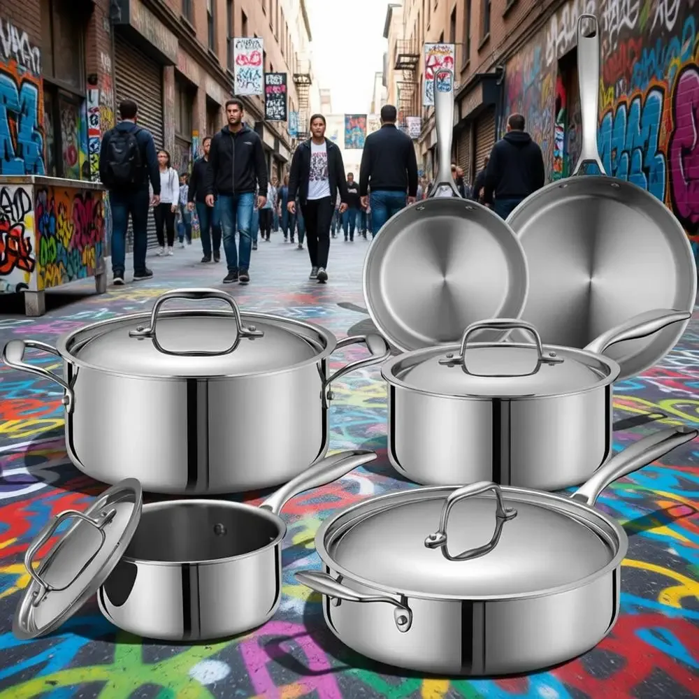 

Набор из 12 предметов: индукционные кастрюли и сковороды, пригодные для использования в духовке до 800°C ° F, нетоксичный, прочный и долговечный.