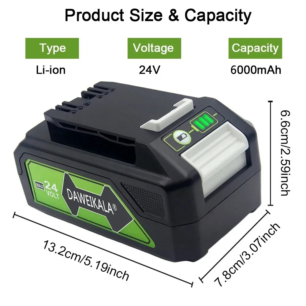 

2024 24V 6.0Ah Lithium-ion Replacement Battery G24B2 for Greenworks ALL devices of 24V tools 29842 29852 BAG708 29322 21342