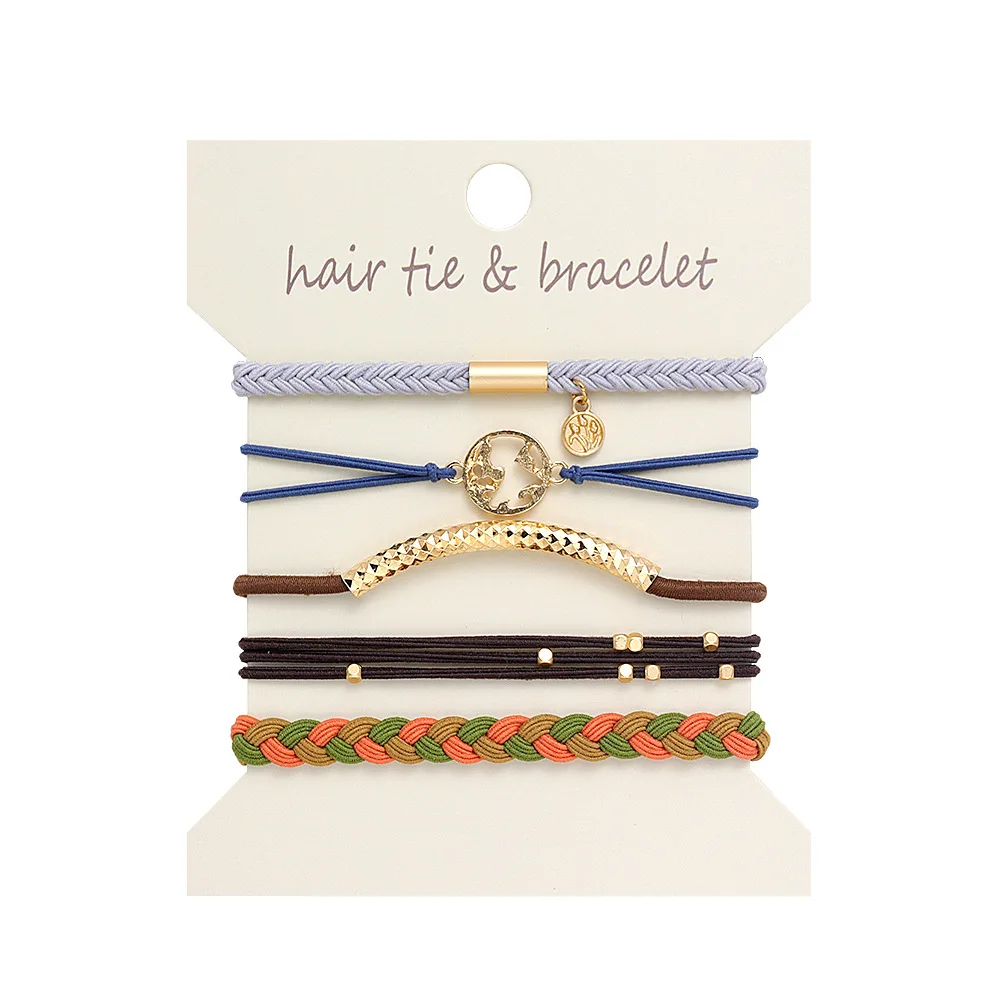 5pcsMetallic Bohemian style women's hairbands, bracelets, hair loops, hair ropes, vintage European and American hair accessories view 2