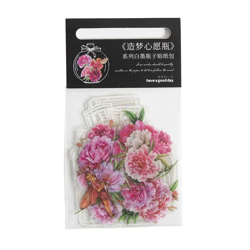 40pcs/bag Dream Wish Series Transparent Bottle Florals Faries Stickers for Journal Notebook Diary Scrapbooking DIY Decor